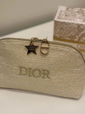 Dior Metallic Gold Embroidered Pouch with Star Charm
